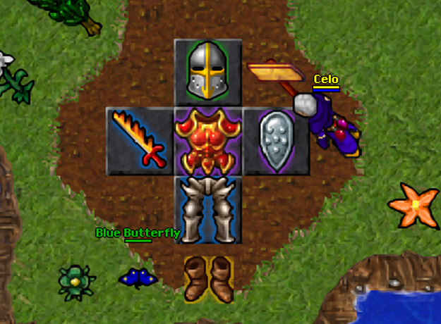 Equipment pieces with different rarity glows on the ground