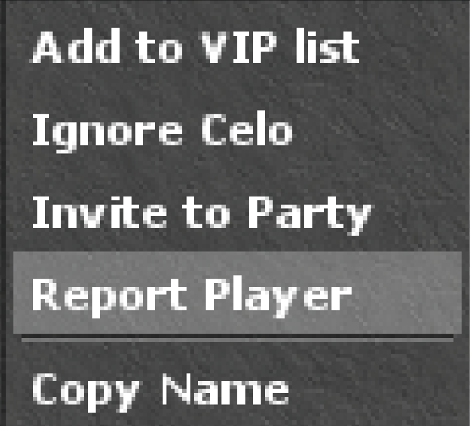 Player context menu with Report Player selected